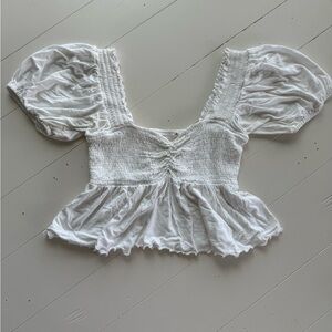 White Smocked Puff Sleeve Top